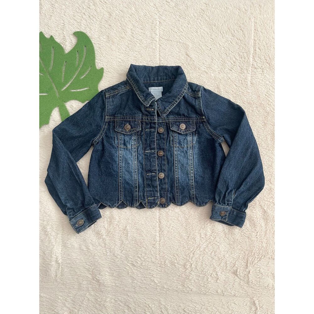 Tahari Girls Jean Jacket Size 6 Cute Scalloped Hem Indigo Blue Medium Casual